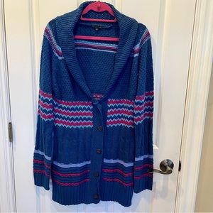 WOMEN’S SZ M LUCA COUTURE SHAWL COLLAR “GRANDPA” TUNIC BLUE STRIPED CARDIGAN